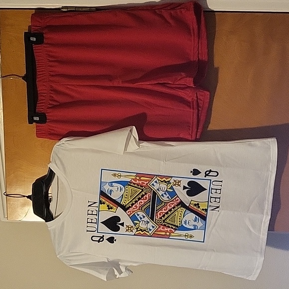 Womens White / Red 2-Piece "Queen" Short Set - Picture 1 of 7